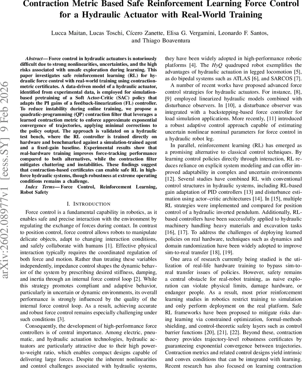 수축 메트릭 기반 안전 강화 학습을 이용한 유압 액추에이터 힘 제어
