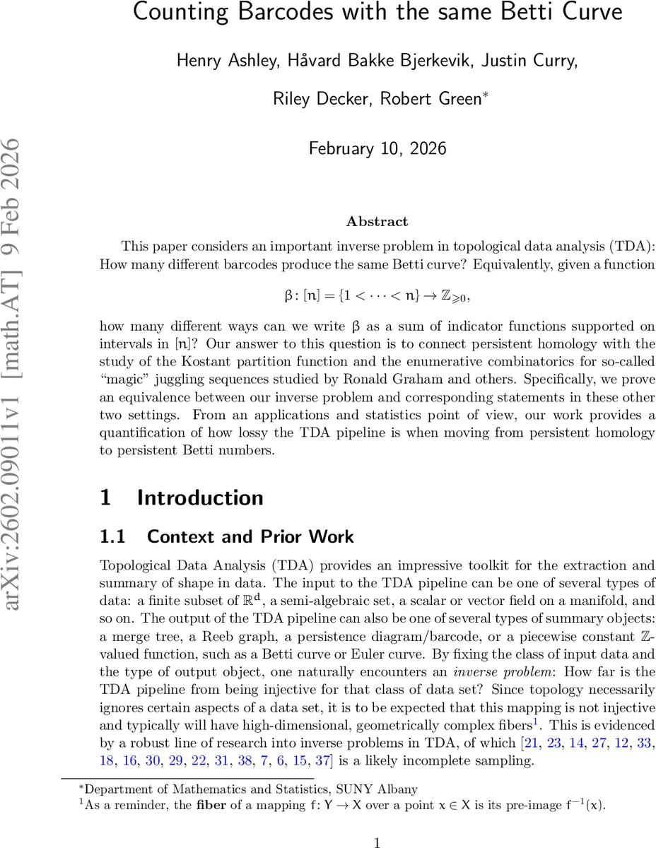 베티 곡선으로 같은 바코드 수 세기