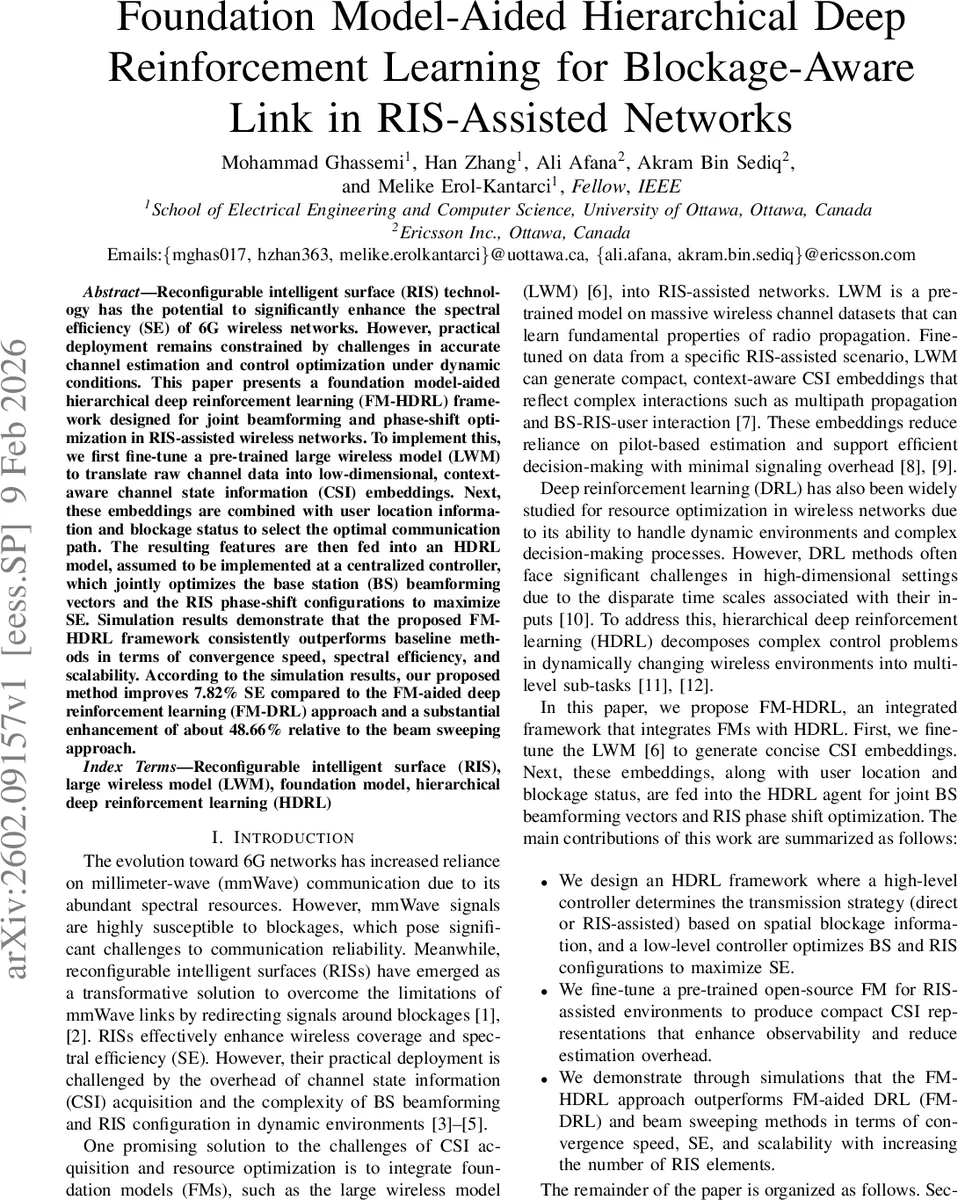 대규모 기초 모델 기반 계층형 강화학습으로 차단 인식 RIS 네트워크 최적화
