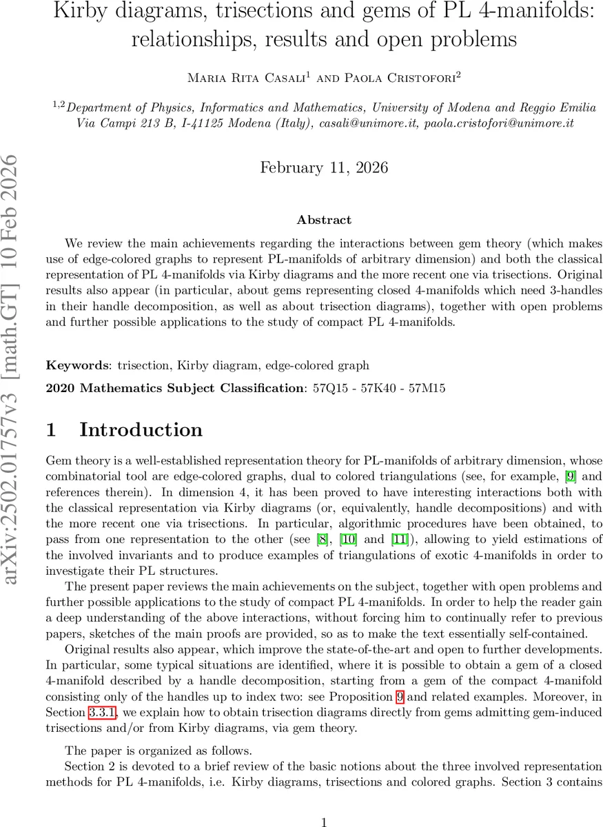Kirby 다이어그램·트라이섹션·젬을 통한 4차원 PL 다양체의 새로운 연결 고리