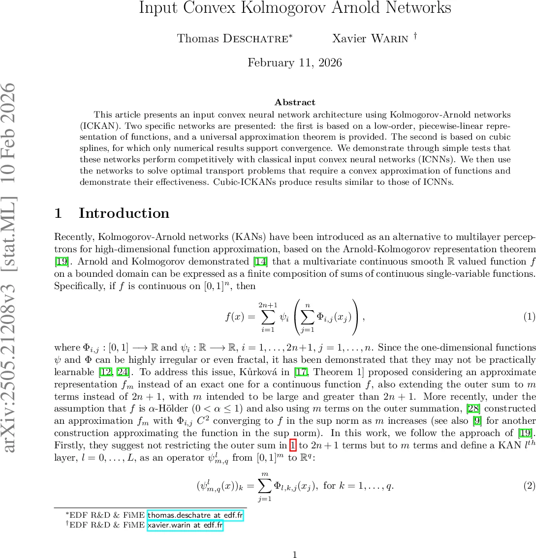 입력볼록 콜모고로프 아놀드 네트워크: P1 및 큐빅 스플라인 기반 새로운 구조