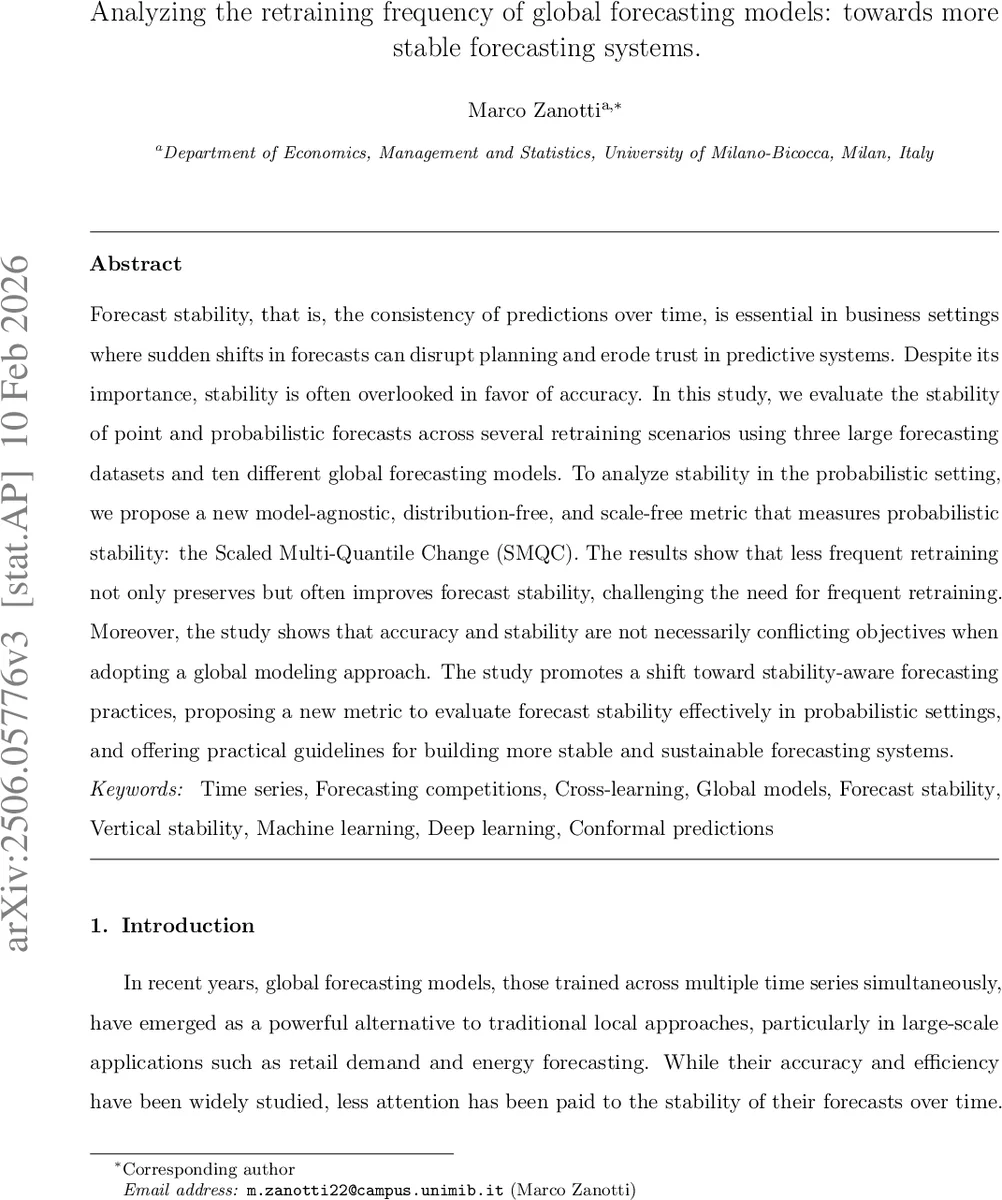 재훈련 빈도와 글로벌 예측 모델의 안정성: 더 견고한 예측 시스템을 향하여