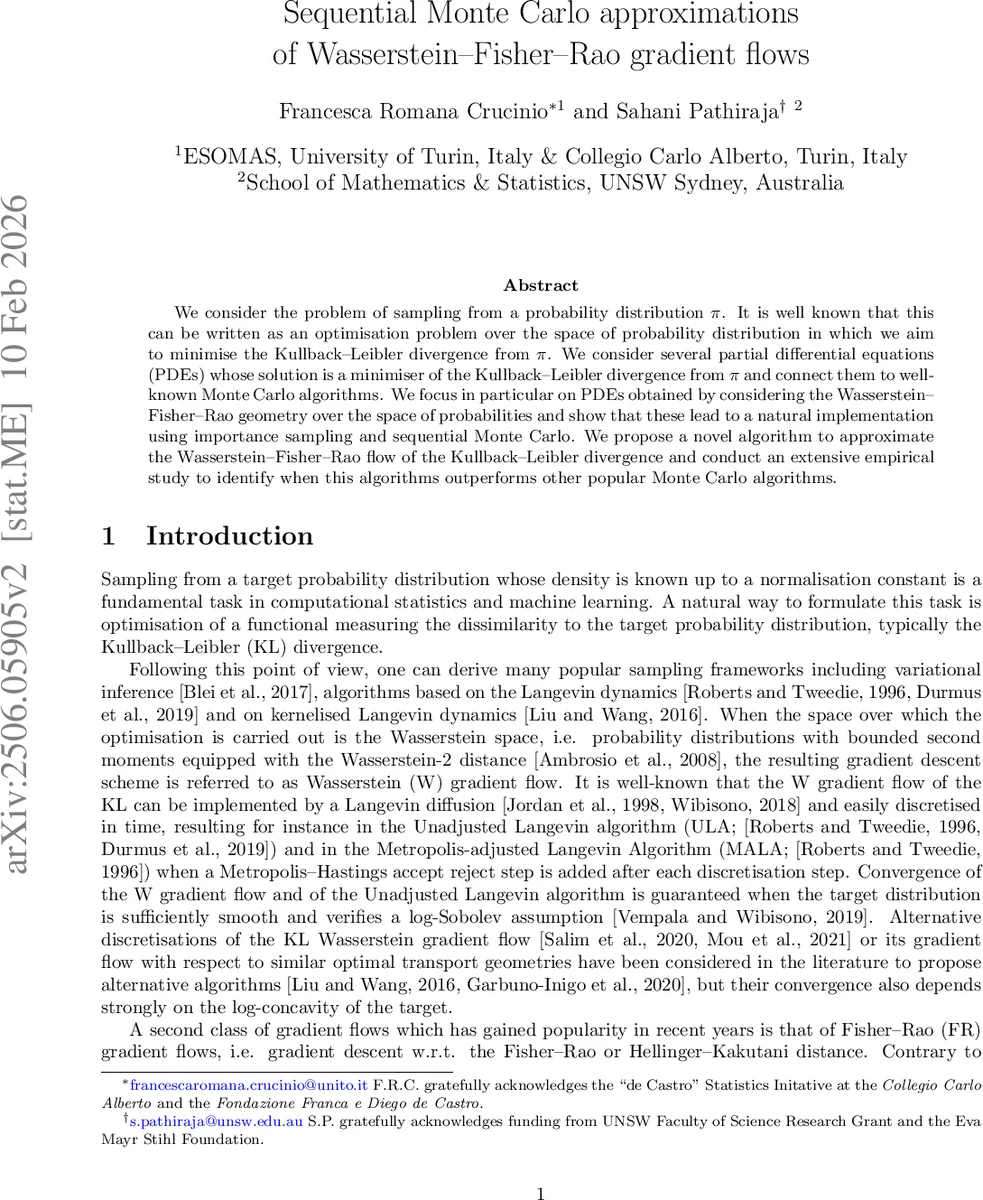 연속 몬테카를로로 구현하는 와서스테인 피셔 라오 흐름