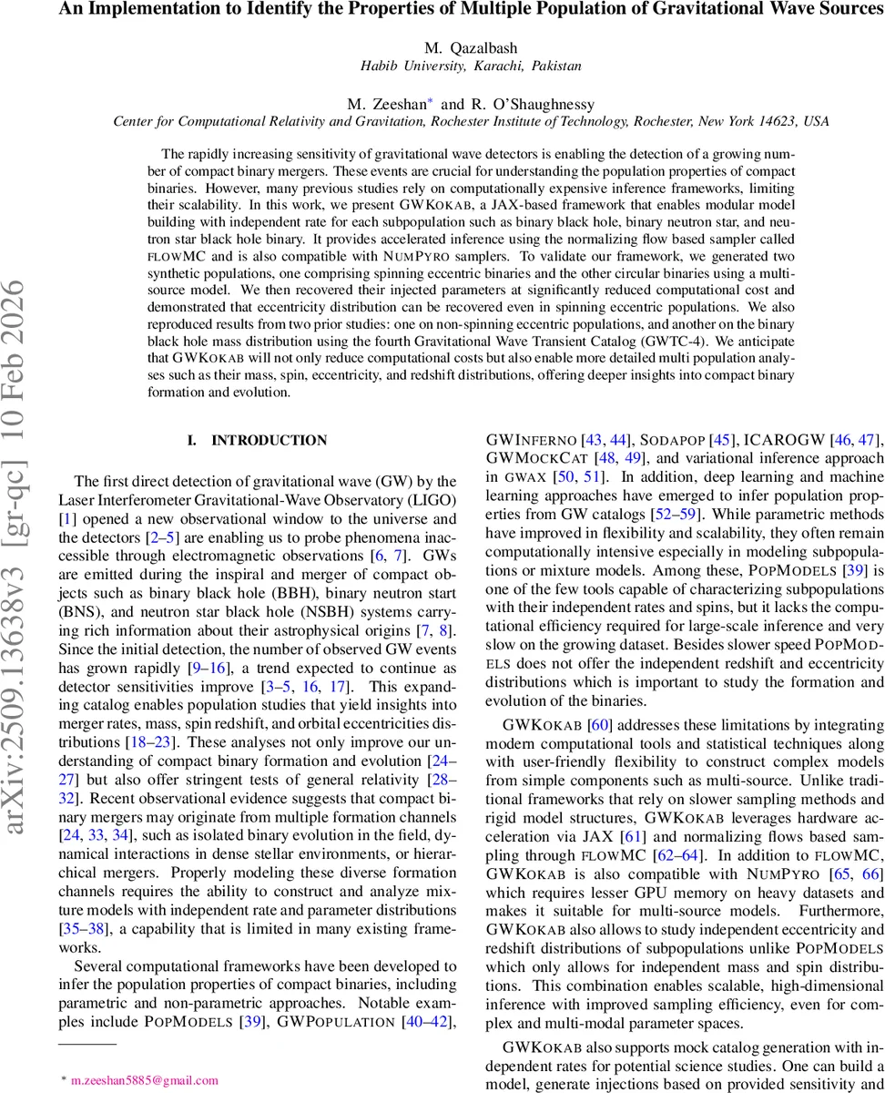 다중 인구 중력파 소스 특성 분석을 위한 고속 프레임워크 GWKokab