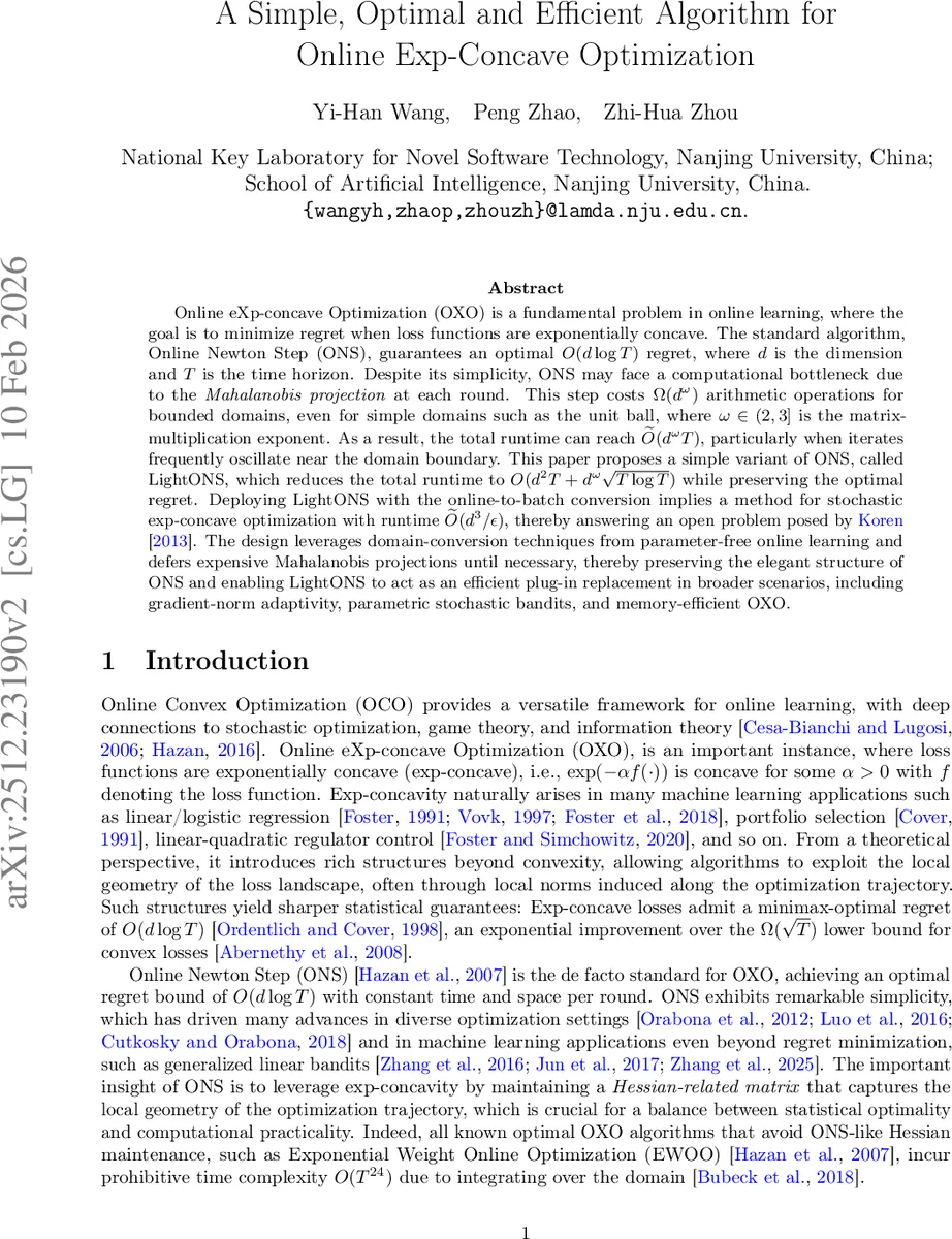 경량 온라인 뉴턴 스텝: 최적 레지듬과 효율성을 겸비한 새로운 알고리즘