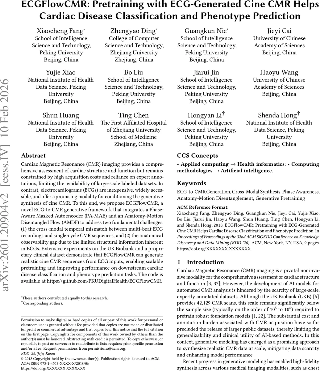 ECGFlowCMR: ECG 기반 cine CMR 사전학습으로 심장 질환 분류와 표현형 예측 향상