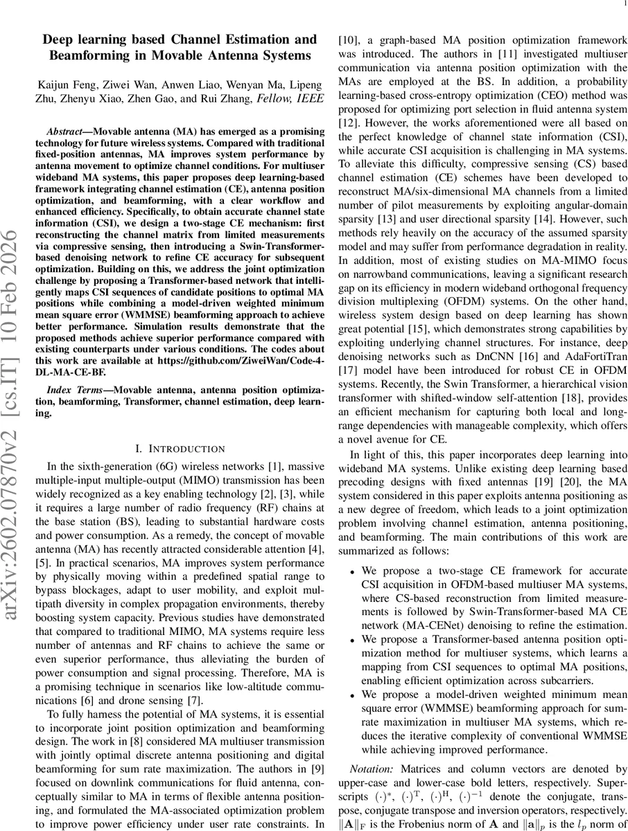 Movable 안테나 기반 딥러닝 채널 추정 및 빔포밍