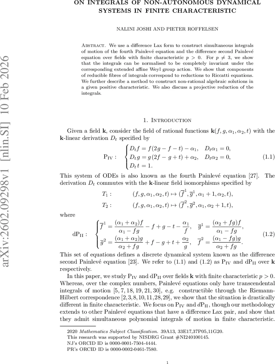 유한 특성에서 비자율 동역학계 적분의 새로운 접근