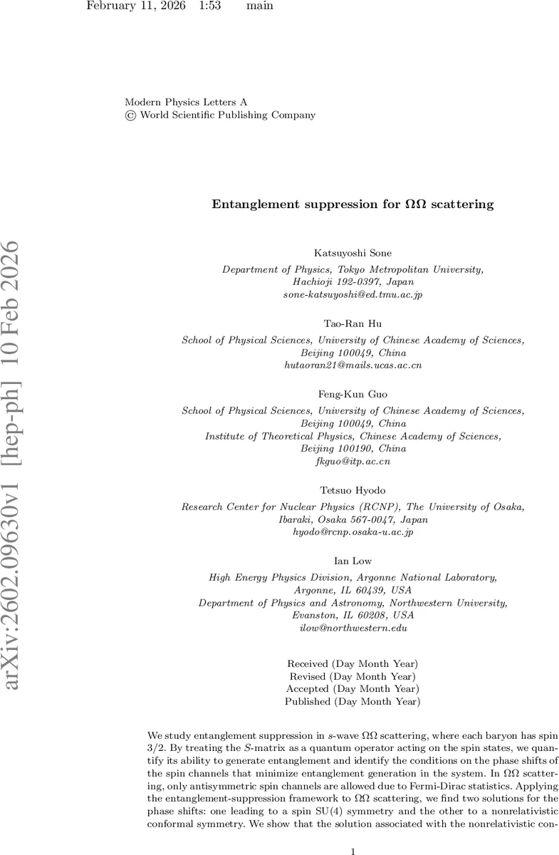 오메가오메가 산란에서 얽힘 억제와 신흥 대칭
