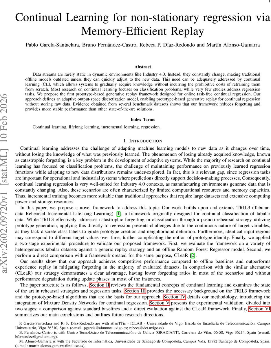 비정형 회귀를 위한 메모리 효율적 지속 학습 프레임워크