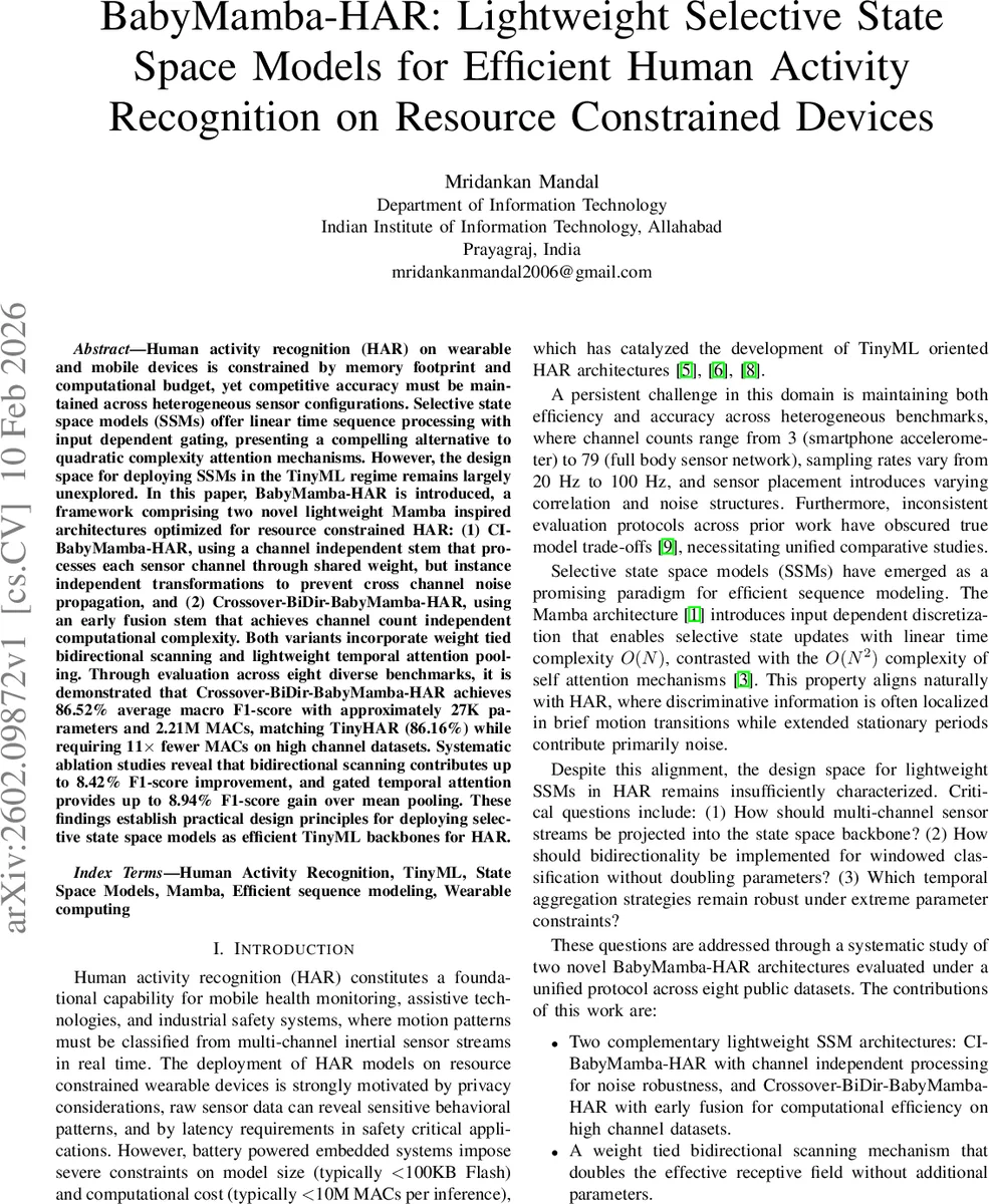 베이비맘바‑HAR: 경량 선택적 상태공간 모델로 구현하는 초소형 인간 활동 인식