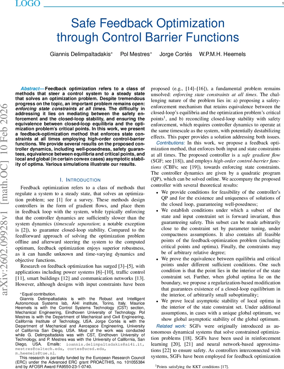 안전한 피드백 최적화를 위한 고차 제어 장벽 함수 기반 설계