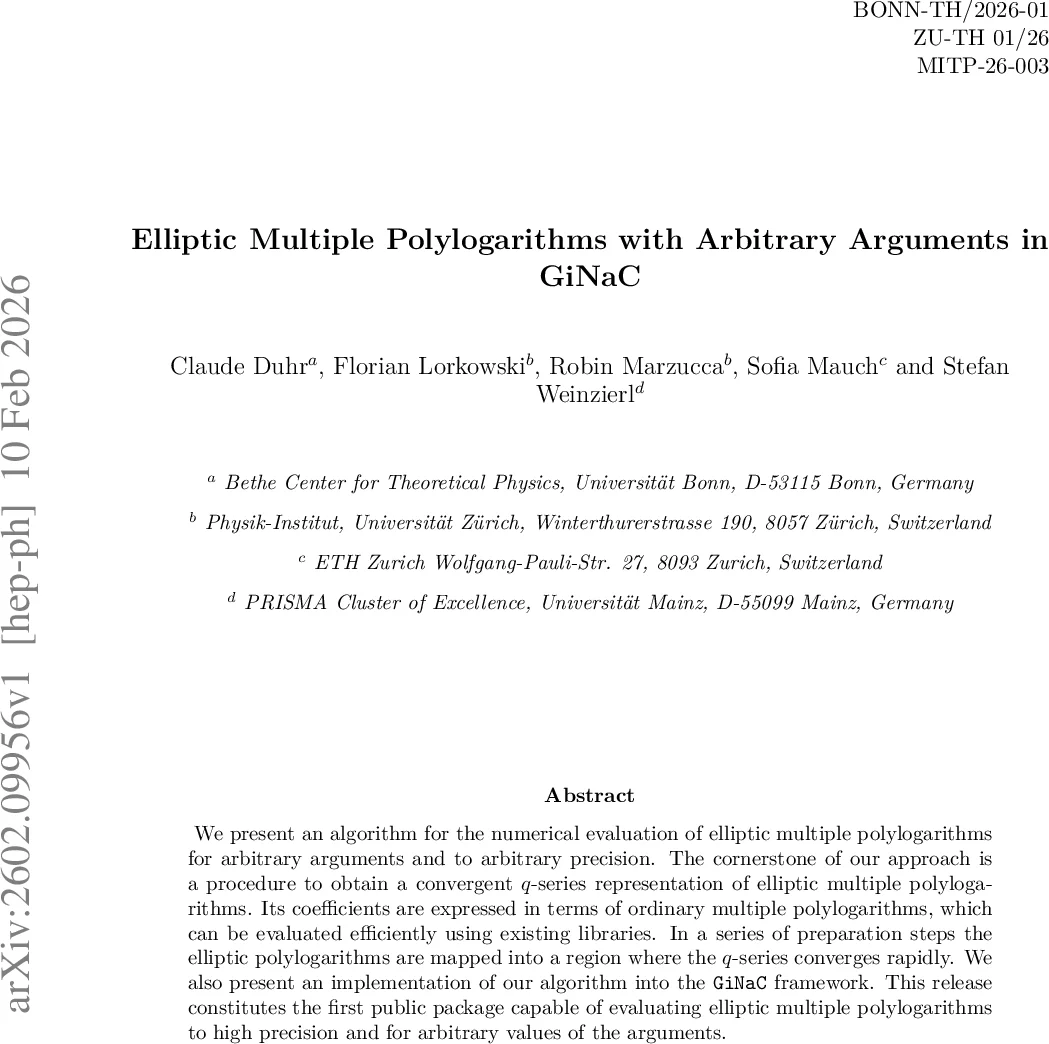 임의 인자를 위한 타원 다중 다항로그의 고정밀 수치 평가