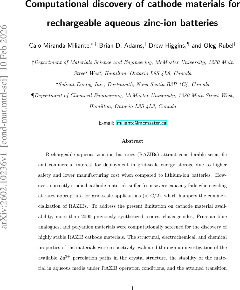 수계 아연 이온 배터리 양극 물질의 컴퓨터 기반 탐색