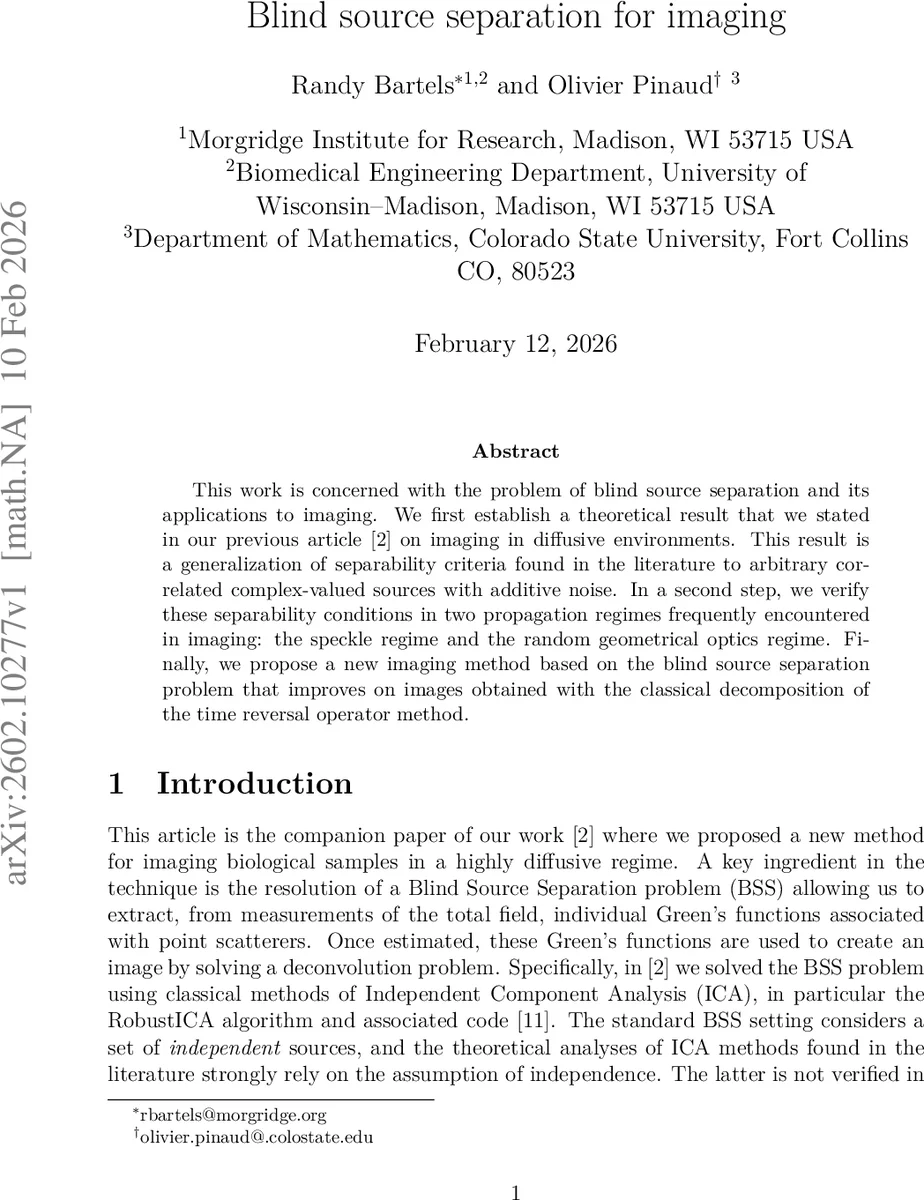 이미징을 위한 블라인드 소스 분리: 복잡 상관·비원형 신호와 잡음에 대한 새로운 이론과 적용