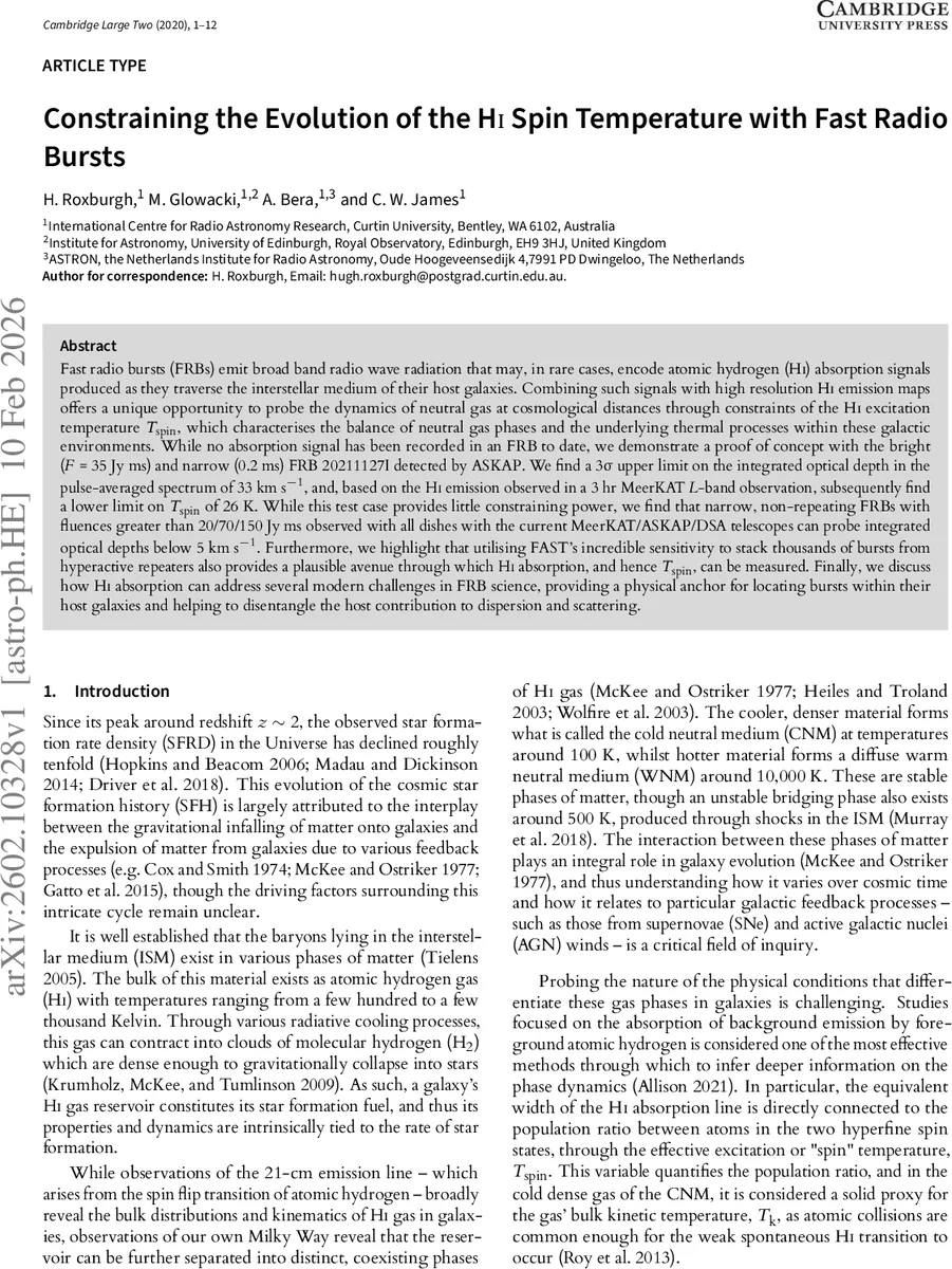 빠른 전파 폭발로 보는 은하 중성수소 스핀 온도 진화