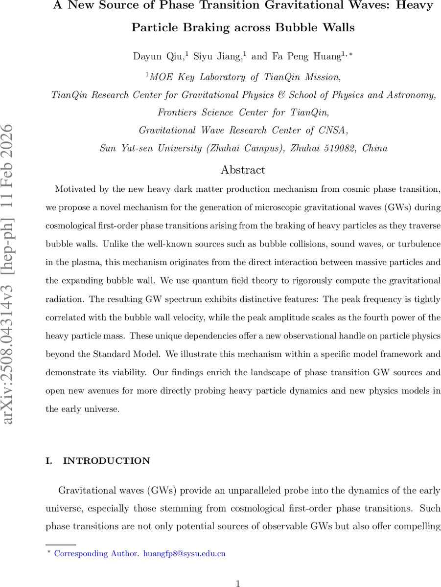 버블 벽을 가로지르는 무거운 입자 제동이 만든 새로운 위상전이 중력파