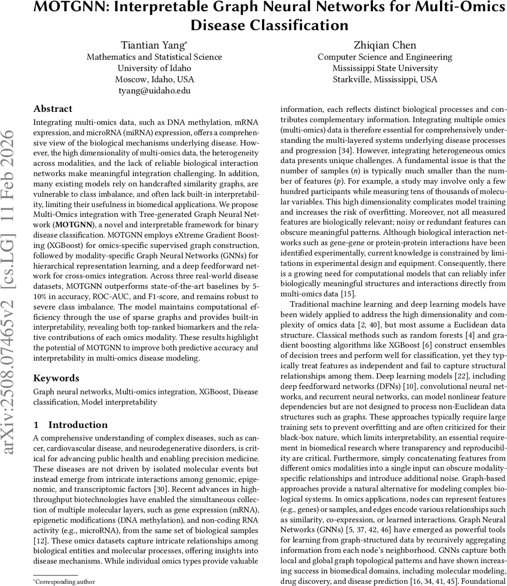 멀티오믹스 질병 분류를 위한 트리 기반 그래프 신경망 MOTGNN