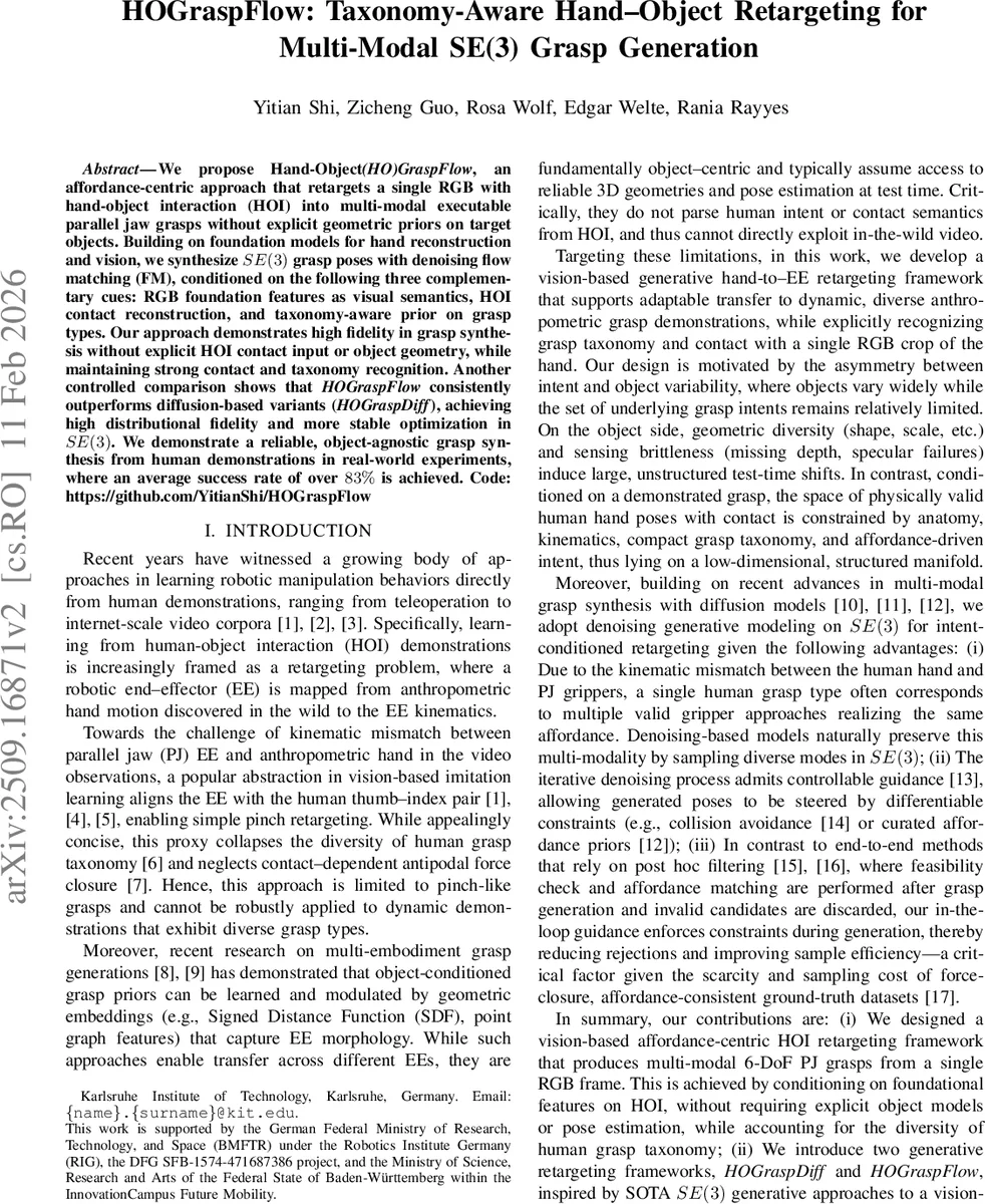HO그라스플로우: 손‑물체 상호작용을 활용한 다중 모드 SE(3) 그립 생성