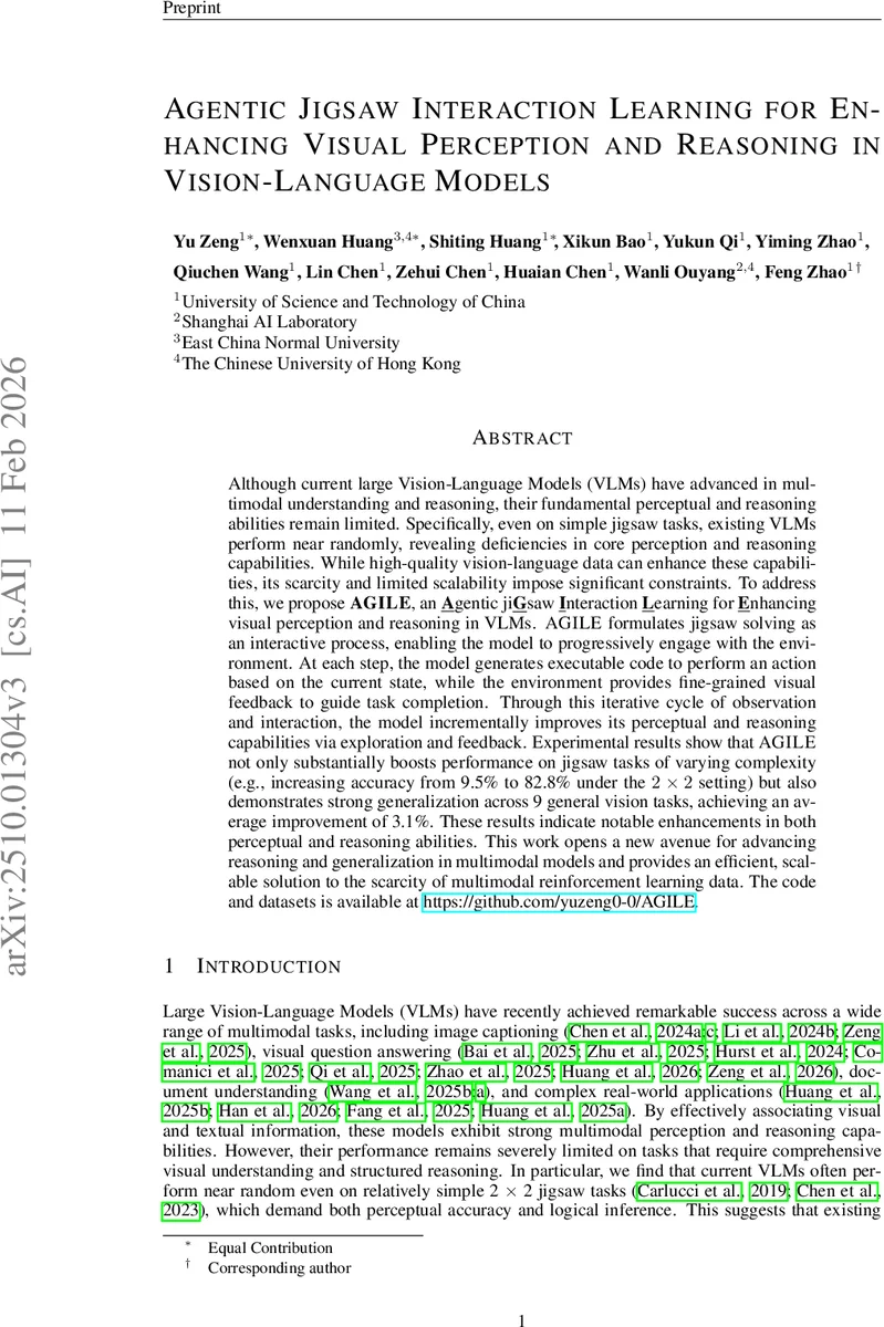 시각‑언어 모델을 위한 에이전트형 퍼즐 인터랙션 학습 AGILE