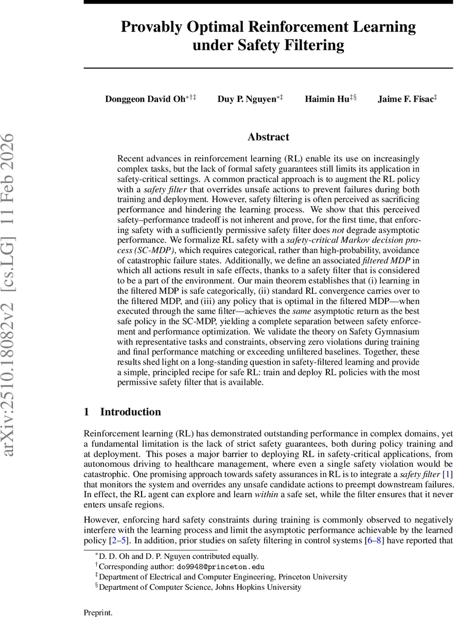 안전 필터와 최적 강화학습의 완전 분리