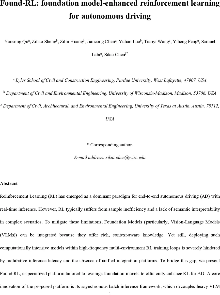 Found‑RL: 자율주행을 위한 기초모델 강화 강화학습 플랫폼