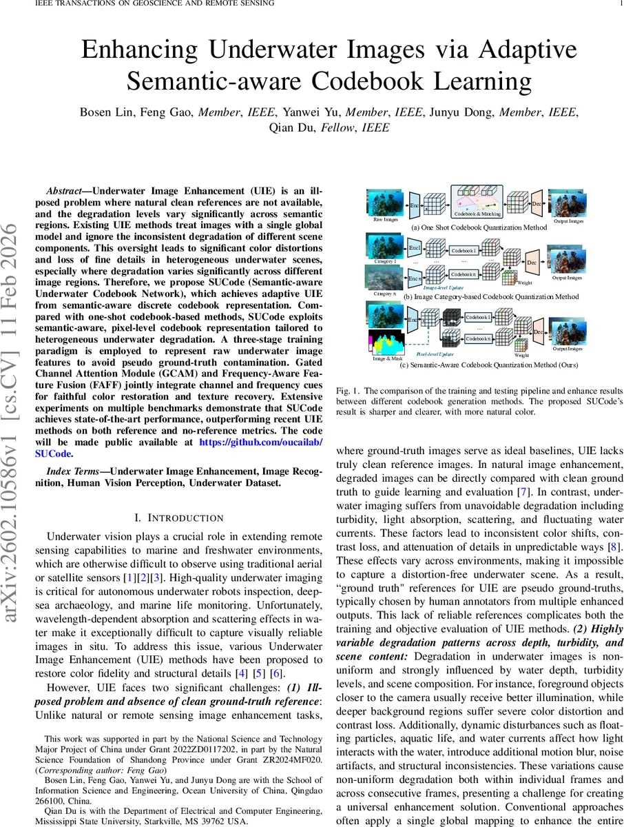 수중 이미지 향상을 위한 의미‑인식 적응형 코드북 네트워크