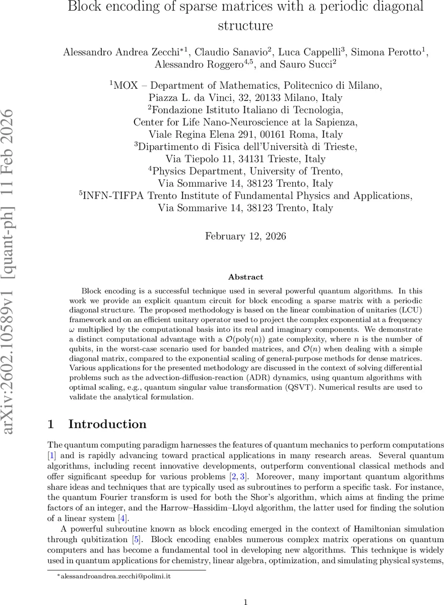 주기적 대각 구조를 가진 희소 행렬의 블록 인코딩