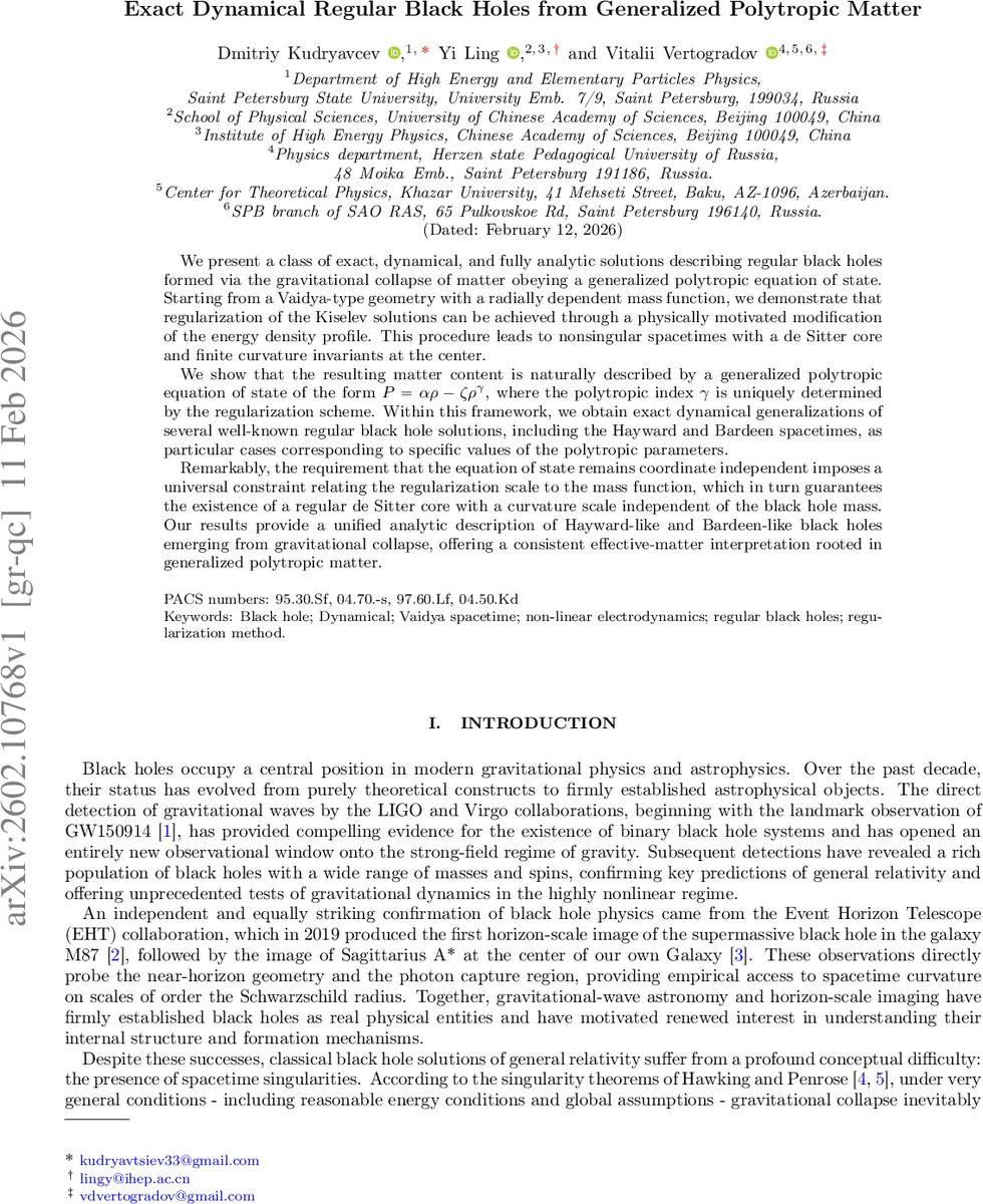 동적 정규 블랙홀의 정확 해와 일반화된 폴리트로픽 물질