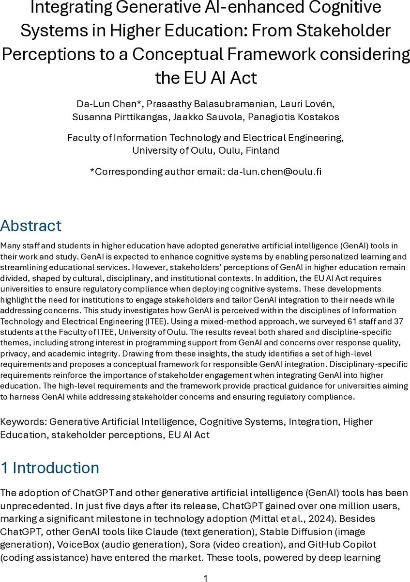 고등교육에서 생성형 AI 기반 인지 시스템 통합 전략