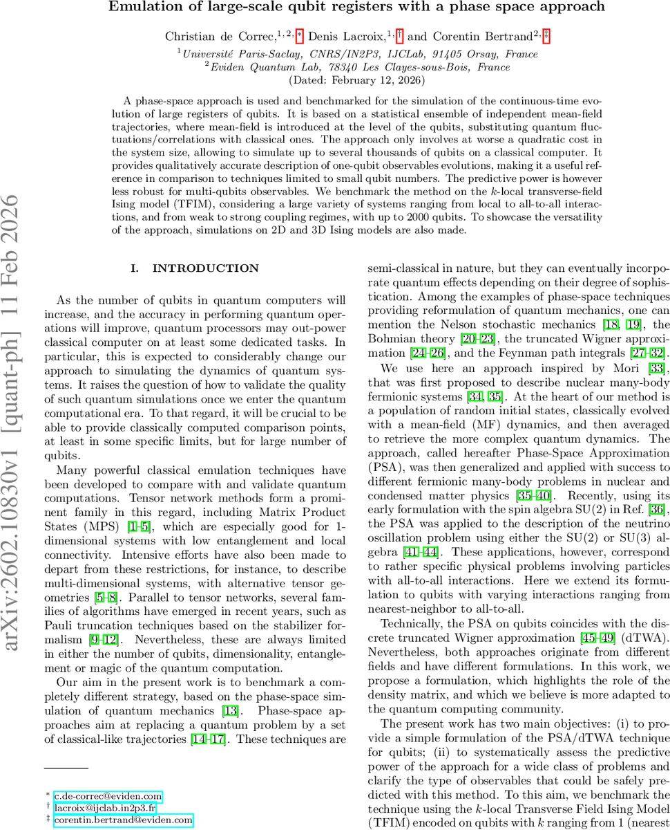 대규모 양자 레지스터 시뮬레이션을 위한 위상공간 평균장 접근법