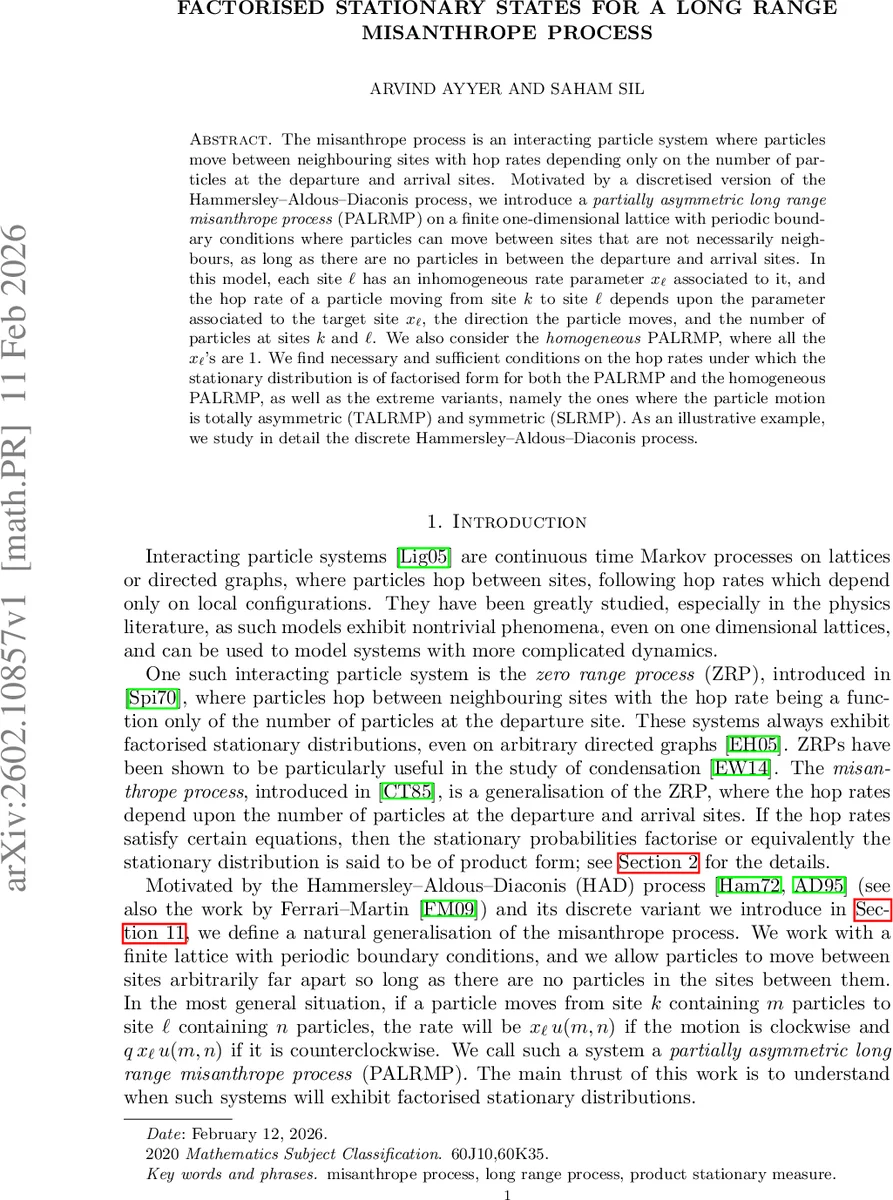 장거리 미산트로프 과정의 곱형 정지분포 조건