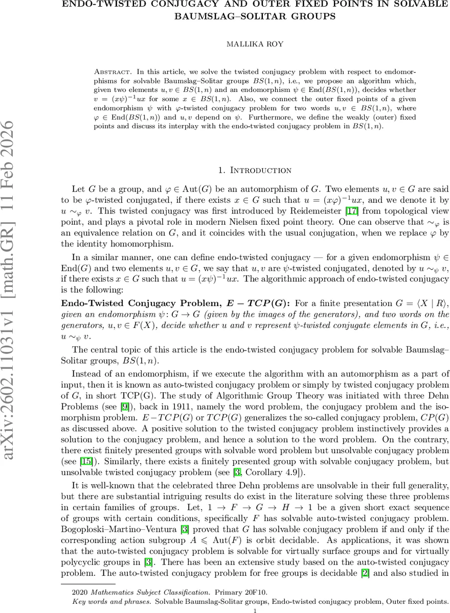 엔도 트위스티드 동치와 외부 고정점: BS(1,n) 군의 알고리즘적 해법