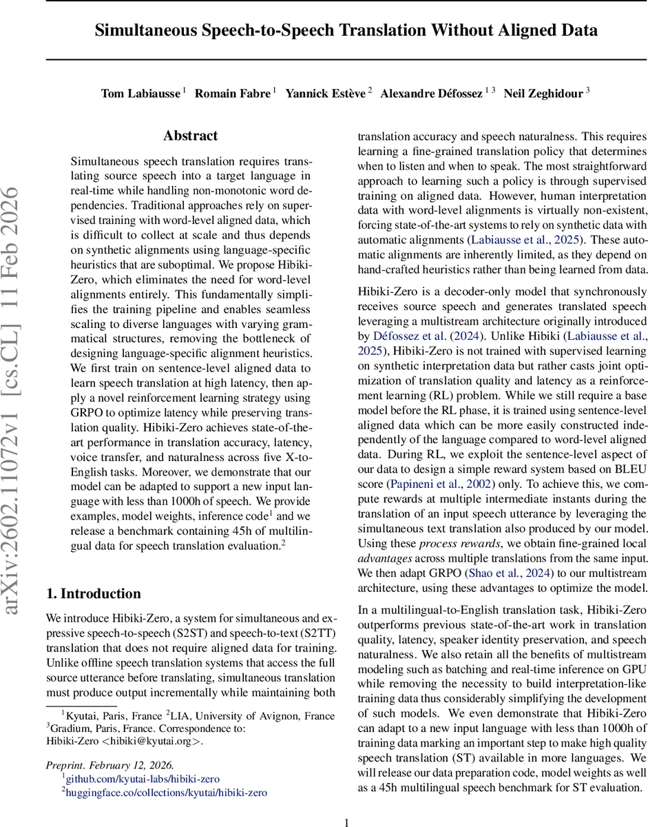 정렬 없는 동시 음성 번역의 새로운 패러다임