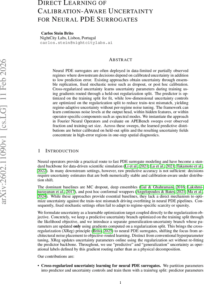 신경 PDE 대리모델을 위한 직접 학습 캘리브레이션 인식 불확실성