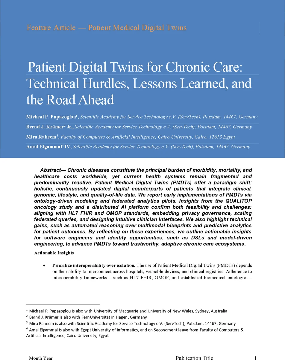 만성질환 관리 위한 환자 디지털 트윈: 기술 과제와 미래 전략