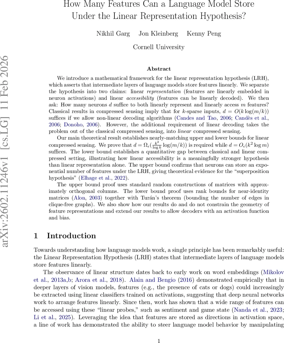 언어 모델의 선형 표현 가설: 뉴런 하나에 몇 개의 특징을 저장할 수 있을까