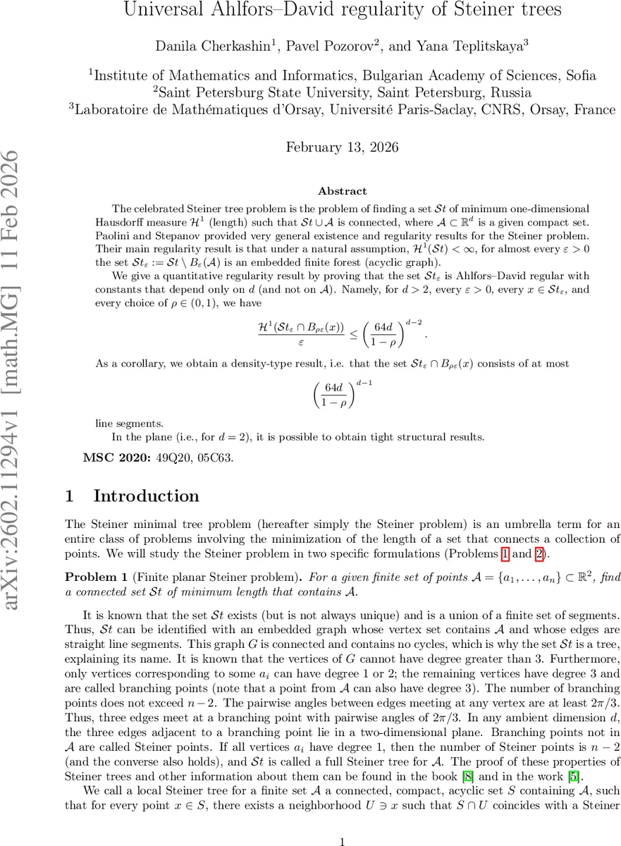스테이너 트리의 보편적 아흘포스‑데이비드 정규성