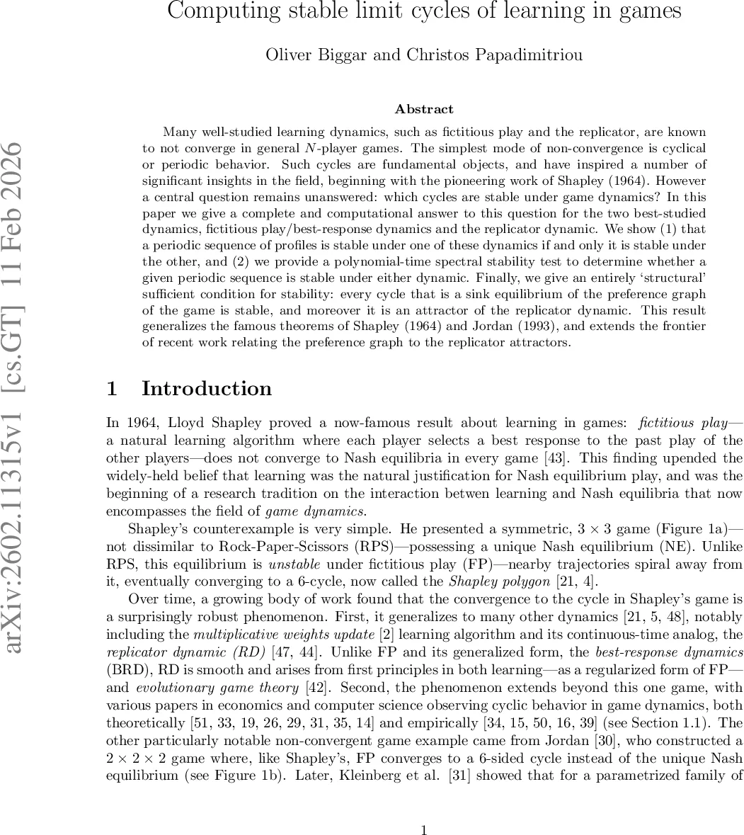 학습 게임에서 안정적인 주기 궤도 계산