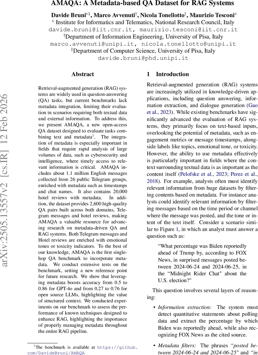 메타데이터 기반 QA 벤치마크 AMAQA: RAG 시스템 평가의 새로운 지평