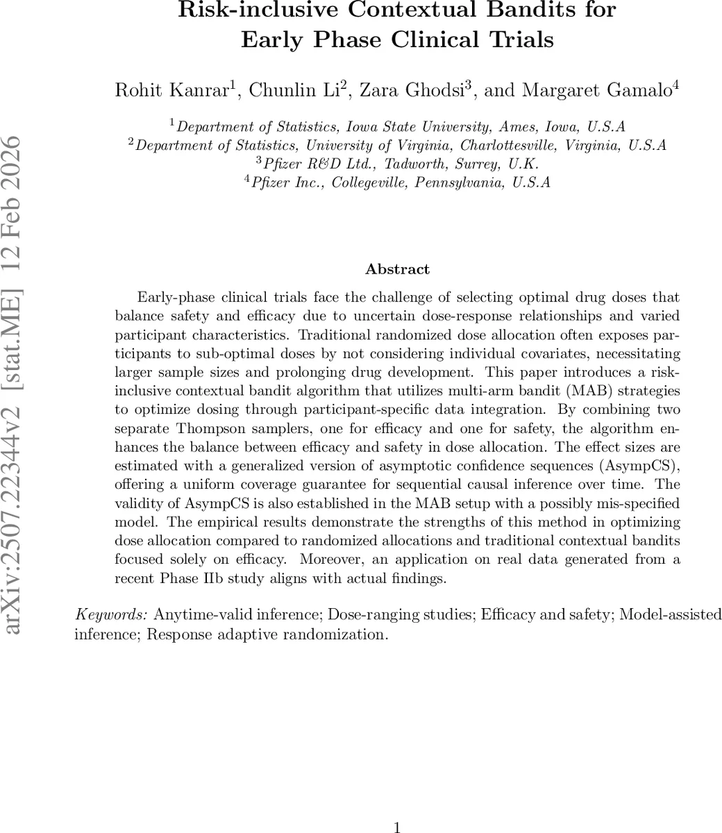 위험포함 맥락 밴딧을 활용한 초기 임상시험 용량 최적화
