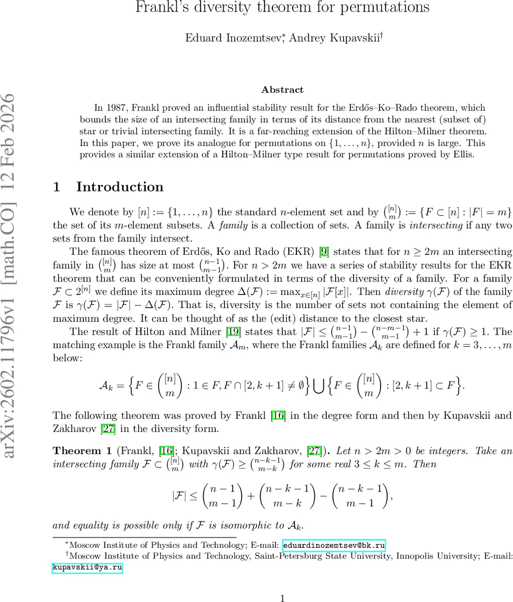프랭클 다양성 정리의 순열 버전