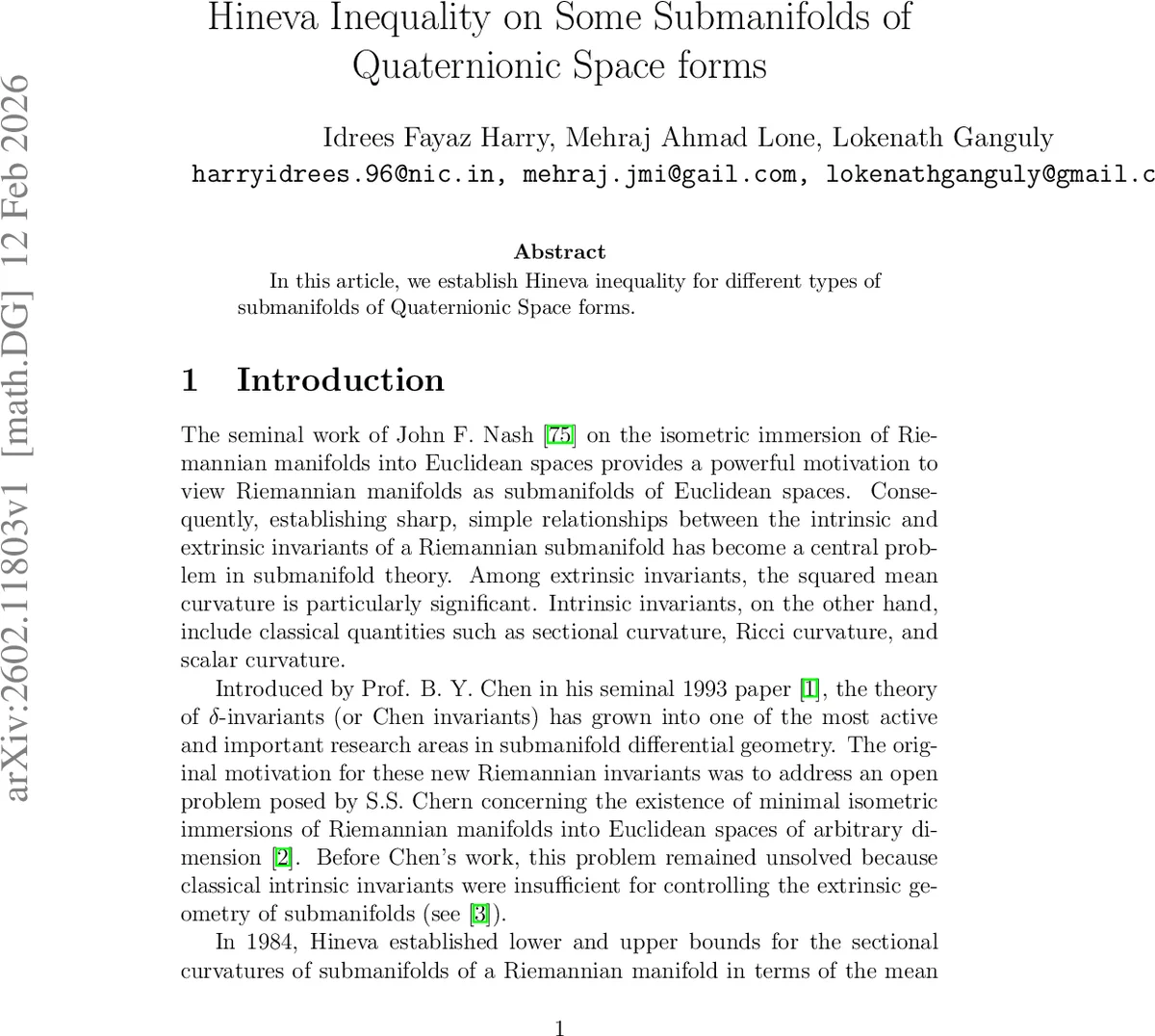 Quaternionic 공간 형태의 부분다양체에 대한 Hineva 부등식