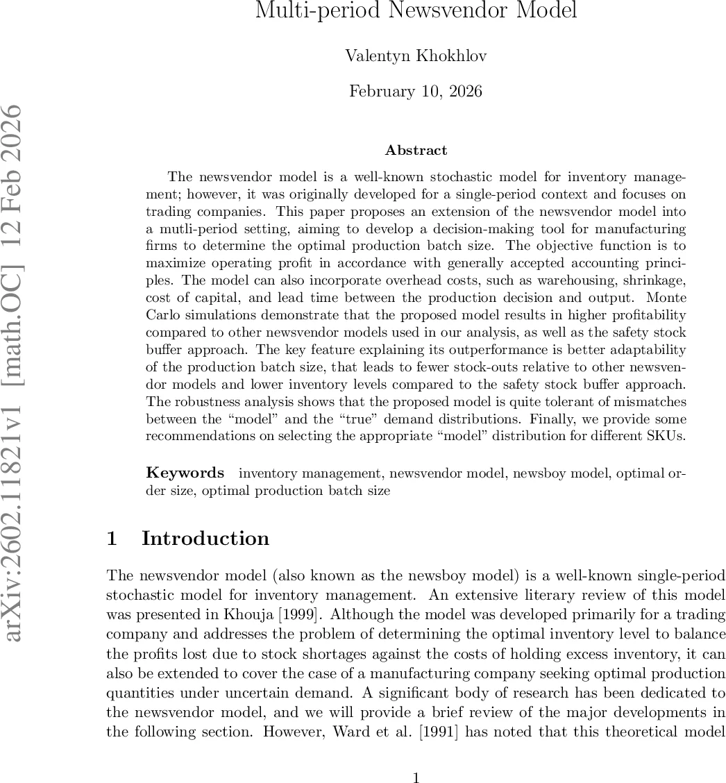 다기간 뉴스보이어 모델을 활용한 제조업 생산 배치 최적화