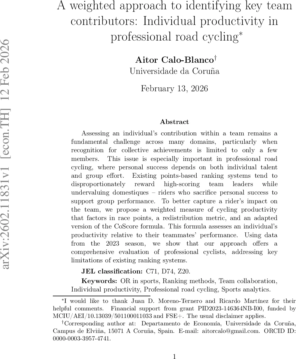 팀 기여도를 정량화하는 가중 사이클링 생산성 지표