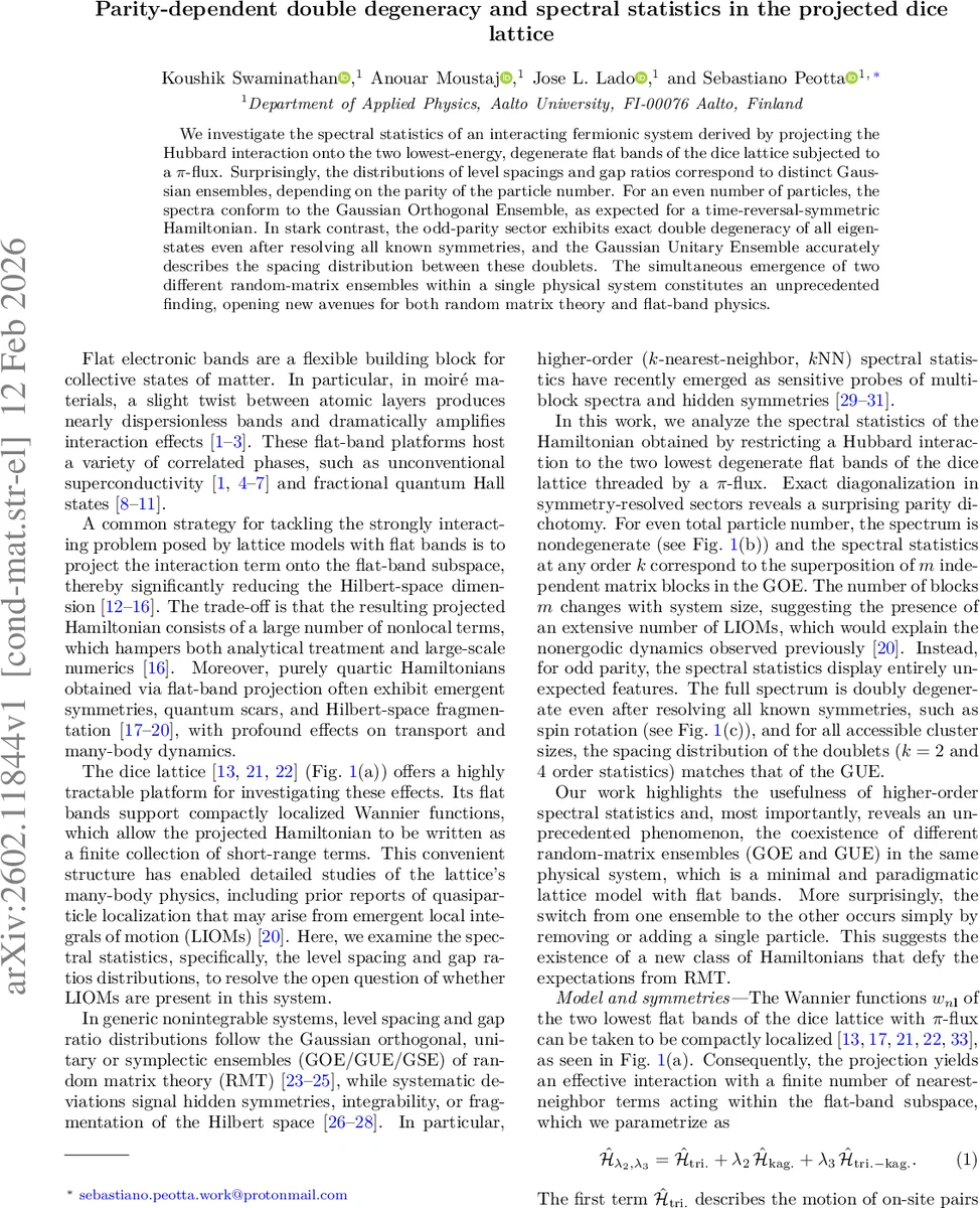 짝수·홀수 입자수에 따른 이중 퇴화와 무작위 행렬 통계의 새로운 현상