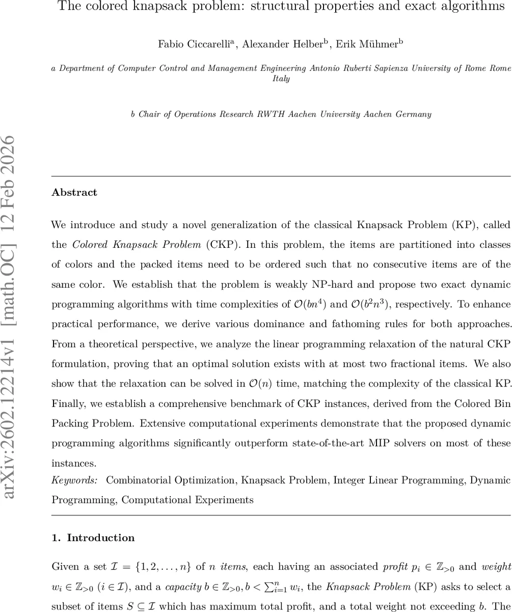 색상 제한 배낭 문제: 구조적 특성 및 정확 알고리즘