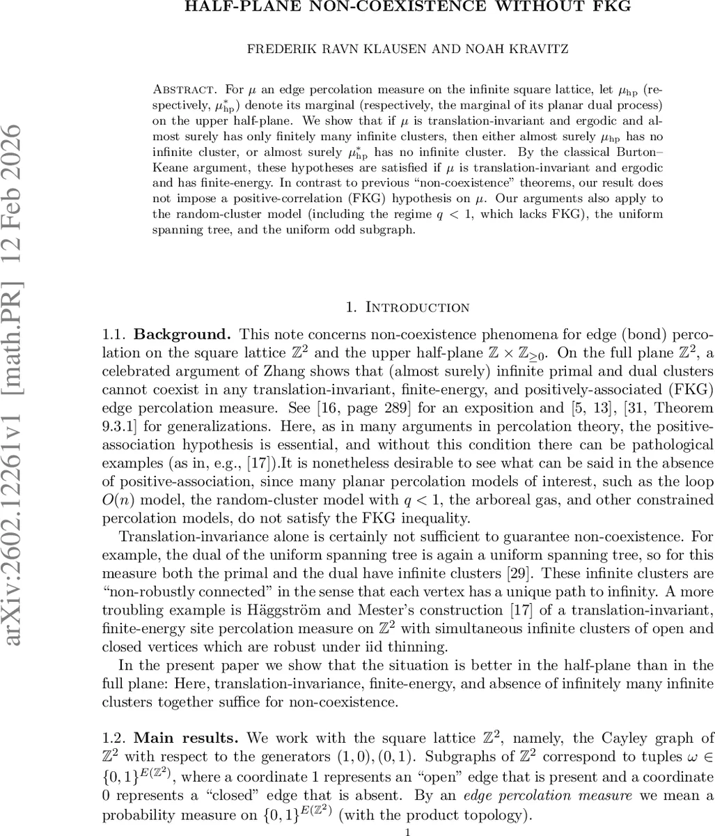 반평면 비공존 정리 FKG 없이