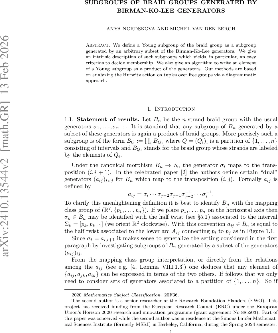 브라운 그룹의 영 서브그룹: Birman‑Ko‑Lee 생성자를 통한 새로운 접근