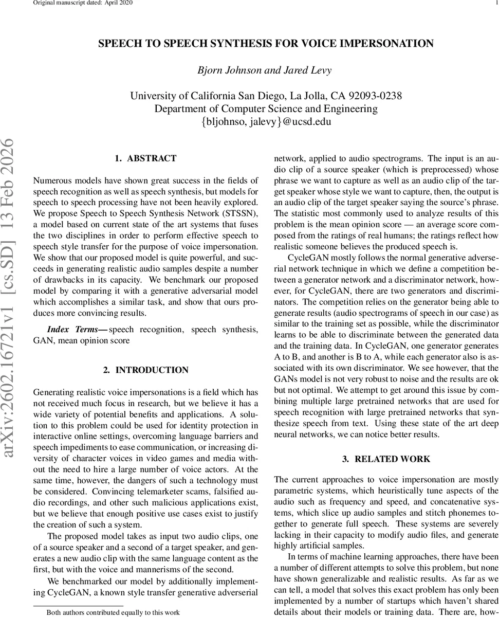 음성 변조를 위한 음성‑음성 합성 네트워크